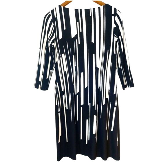 Nine West Black White Abstract Geometric Art Deco 60s Go-Go Mod Shift Dress Sz 4 - Picture 12 of 13
